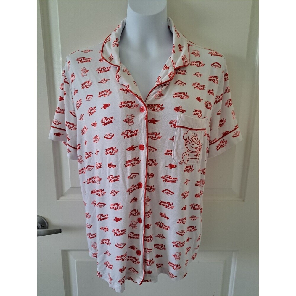 Disney Toy Story Aliens Pizza Planet Women's Sleep Pajama White Red Top Sz M